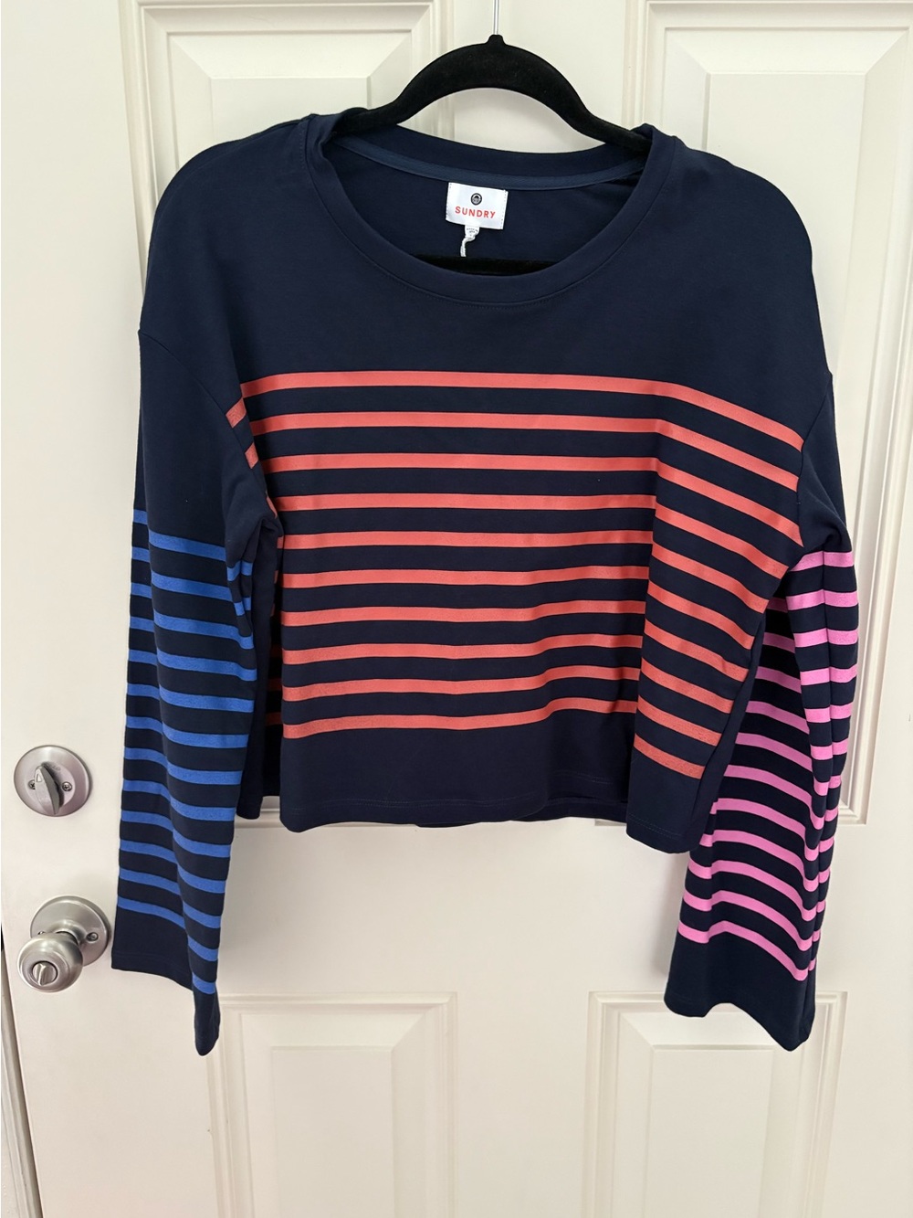 Sundry Striped Cropped Sweatshirt Size Small NWT